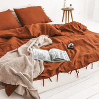 HKM-651027 Linen Washed Four-Piece Comfortable Bedding Set in Plain Jacquard Design