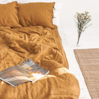 HKM-651027 Linen Washed Four-Piece Comfortable Bedding Set in Plain Jacquard Design