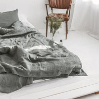 HKM-651027 Linen Washed Four-Piece Comfortable Bedding Set in Plain Jacquard Design