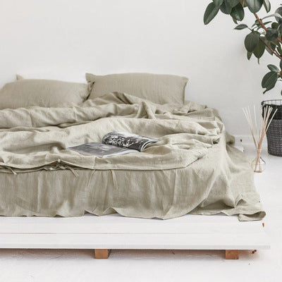 HKM-651027 Linen Washed Four-Piece Comfortable Bedding Set in Plain Jacquard Design