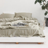 HKM-651027 Linen Washed Four-Piece Comfortable Bedding Set in Plain Jacquard Design