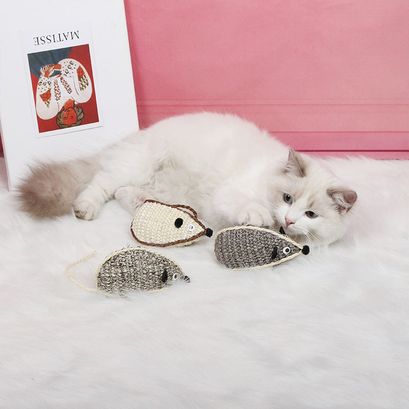 HKM-651155 Multicolor Sisal Mouse Cat Toy - Set of 3 Soft Play Mice for Cats
