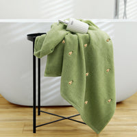 HKM-651283 Full Embroidery Pure Cotton Bath Towel in Avocado Color Options