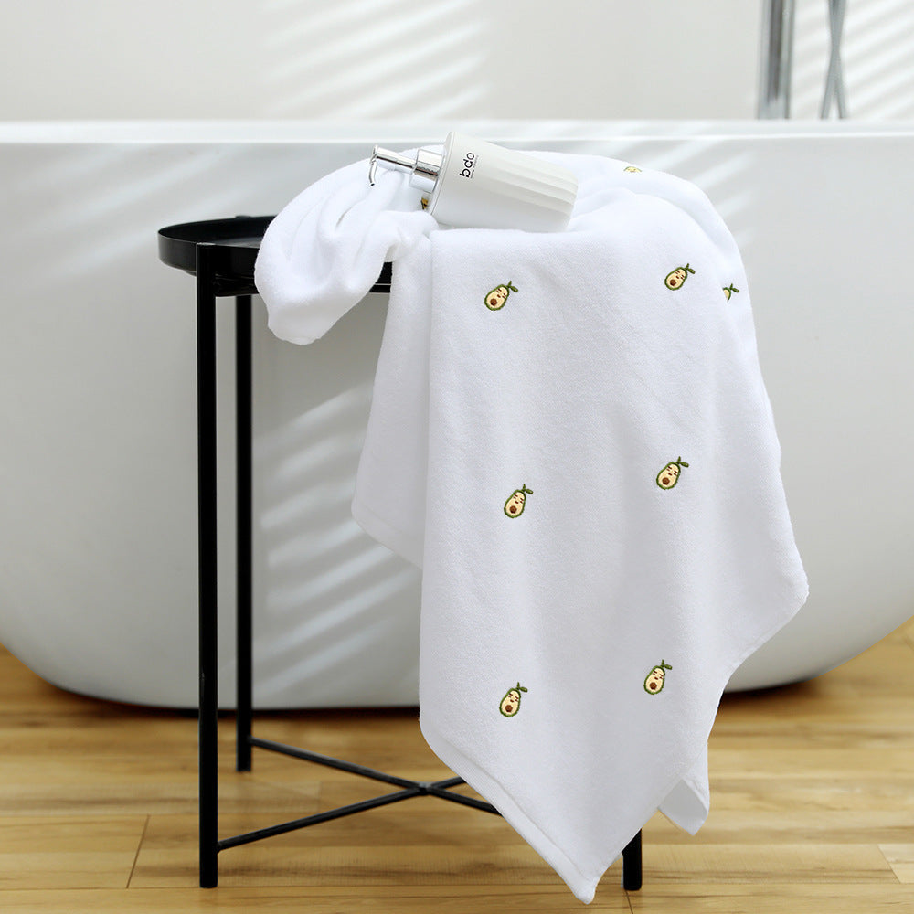 HKM-651283 Full Embroidery Pure Cotton Bath Towel in Avocado Color Options