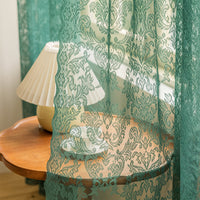 HKM-651411 Dark Green Lace Curtain - Semi-Sunshade, Polyester, 145cm Width
