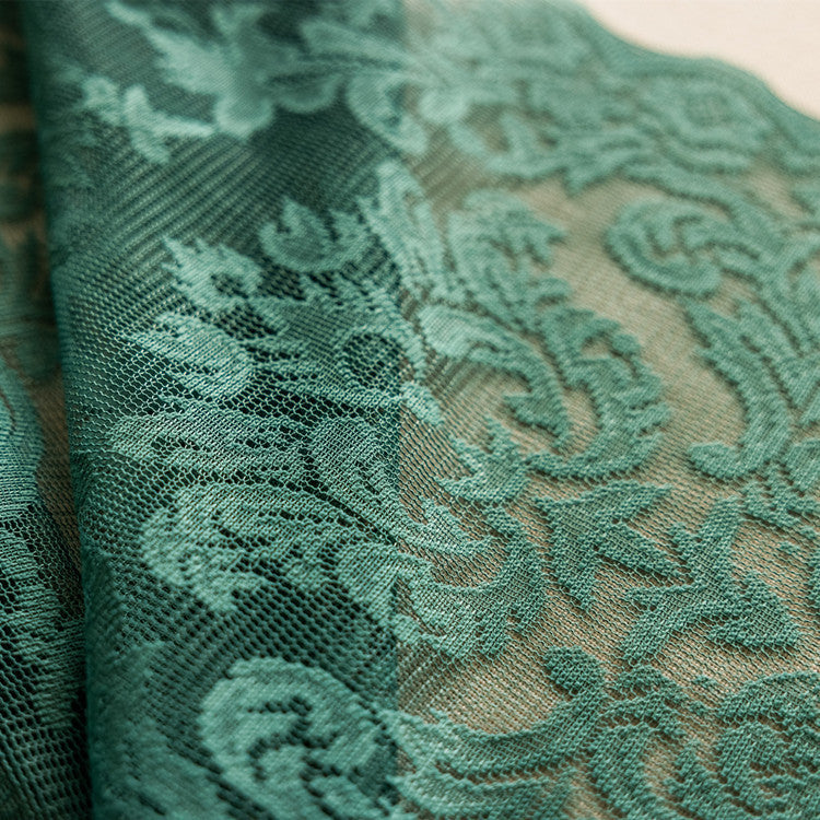 HKM-651411 Dark Green Lace Curtain - Semi-Sunshade, Polyester, 145cm Width