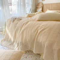 HKM-651667 Soft Cotton Bed Linen Set in Cream Yellow - Four-Piece Korean Style Bedding for Various Bed Sizes
