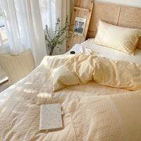 HKM-651667 Soft Cotton Bed Linen Set in Cream Yellow - Four-Piece Korean Style Bedding for Various Bed Sizes