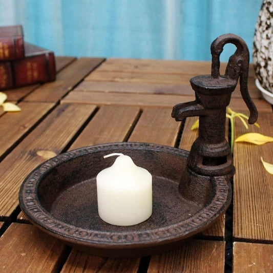 HKM-651795 Rustic Cast Iron Bird Feeder - Vintage Style Water Pump Design for Garden, Balcony, and Outdoor Décor