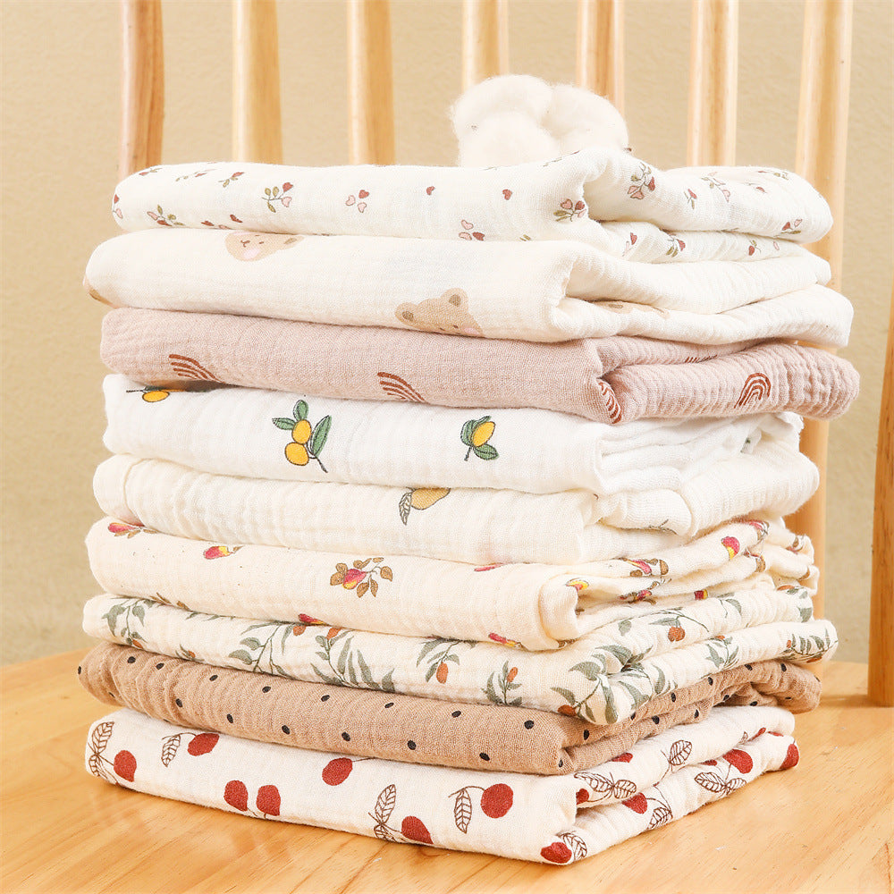 HKM-651859 Pure Cotton Gauze Baby Blanket with Animal and Floral Patterns - 85x65cm for Year-Round Comfort