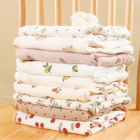 HKM-651859 Pure Cotton Gauze Baby Blanket with Animal and Floral Patterns - 85x65cm for Year-Round Comfort