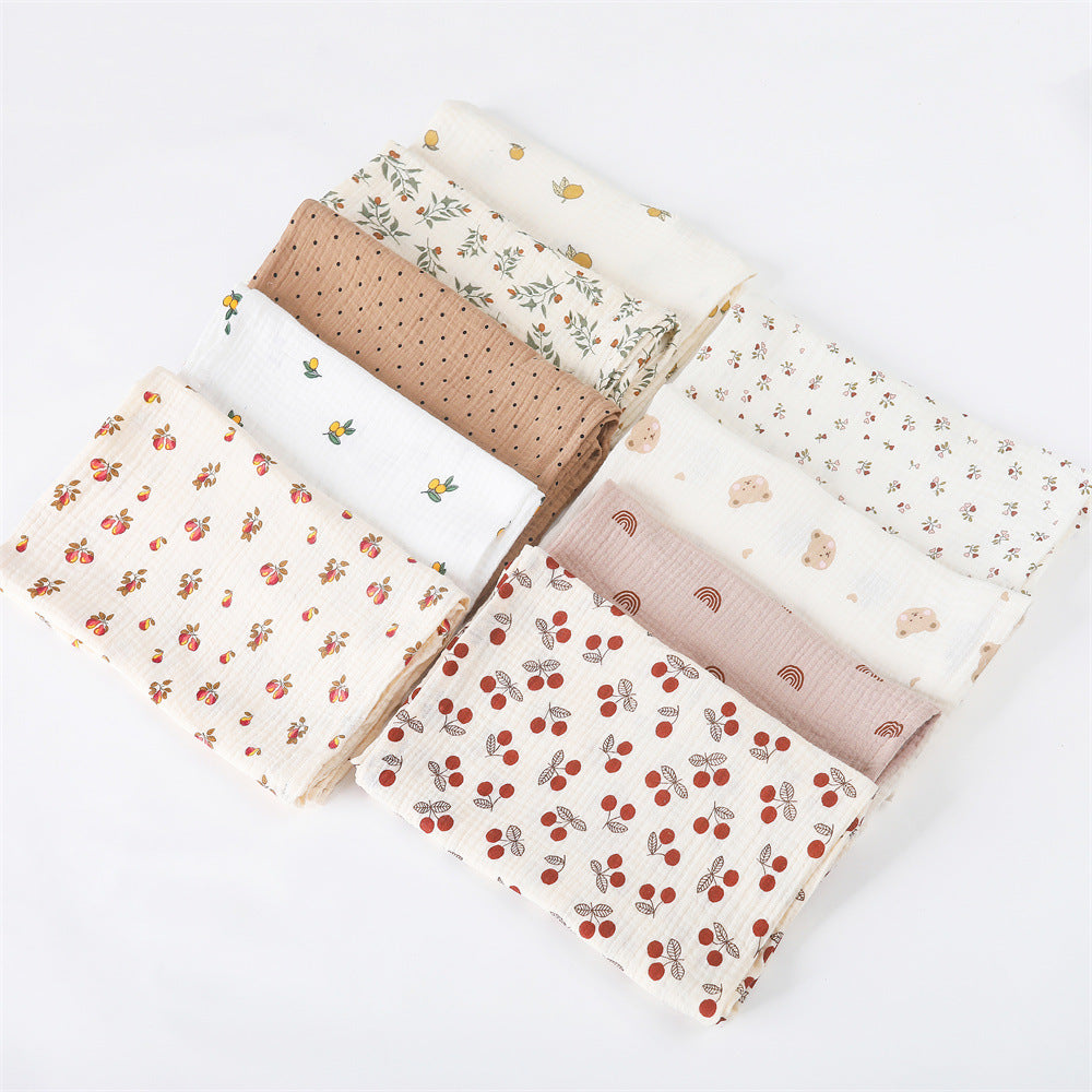 HKM-651859 Pure Cotton Gauze Baby Blanket with Animal and Floral Patterns - 85x65cm for Year-Round Comfort