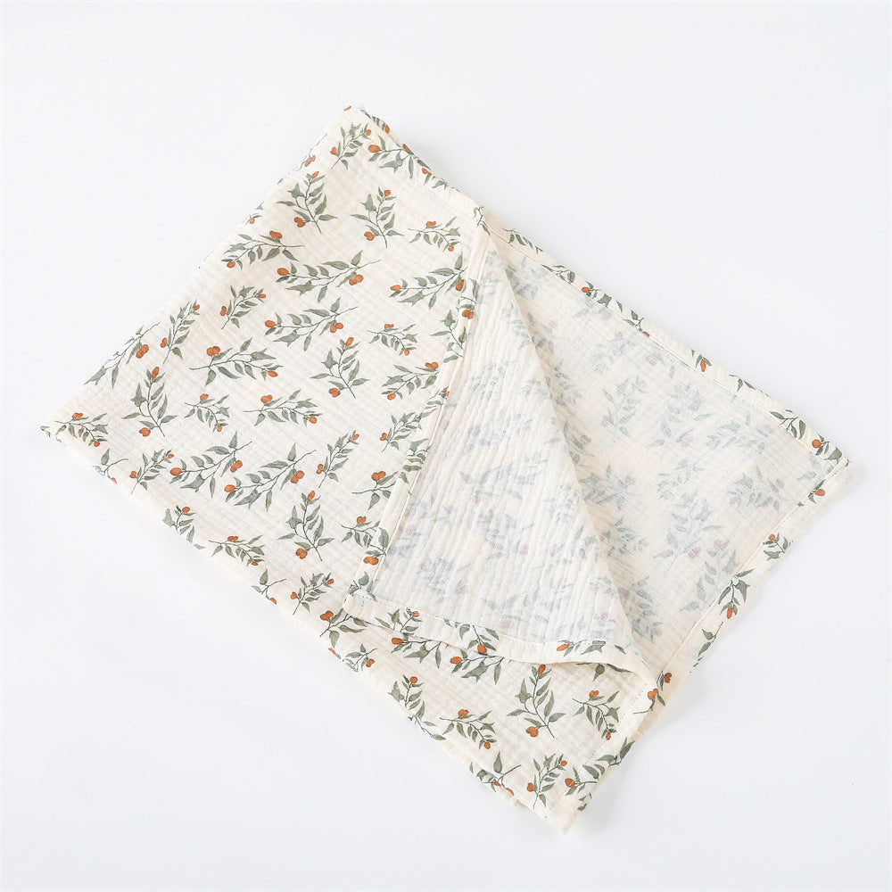 HKM-651859 Pure Cotton Gauze Baby Blanket with Animal and Floral Patterns - 85x65cm for Year-Round Comfort