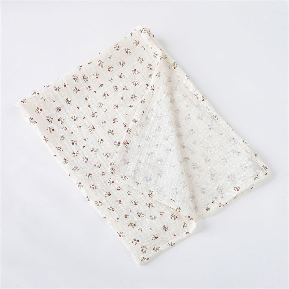 HKM-651859 Pure Cotton Gauze Baby Blanket with Animal and Floral Patterns - 85x65cm for Year-Round Comfort