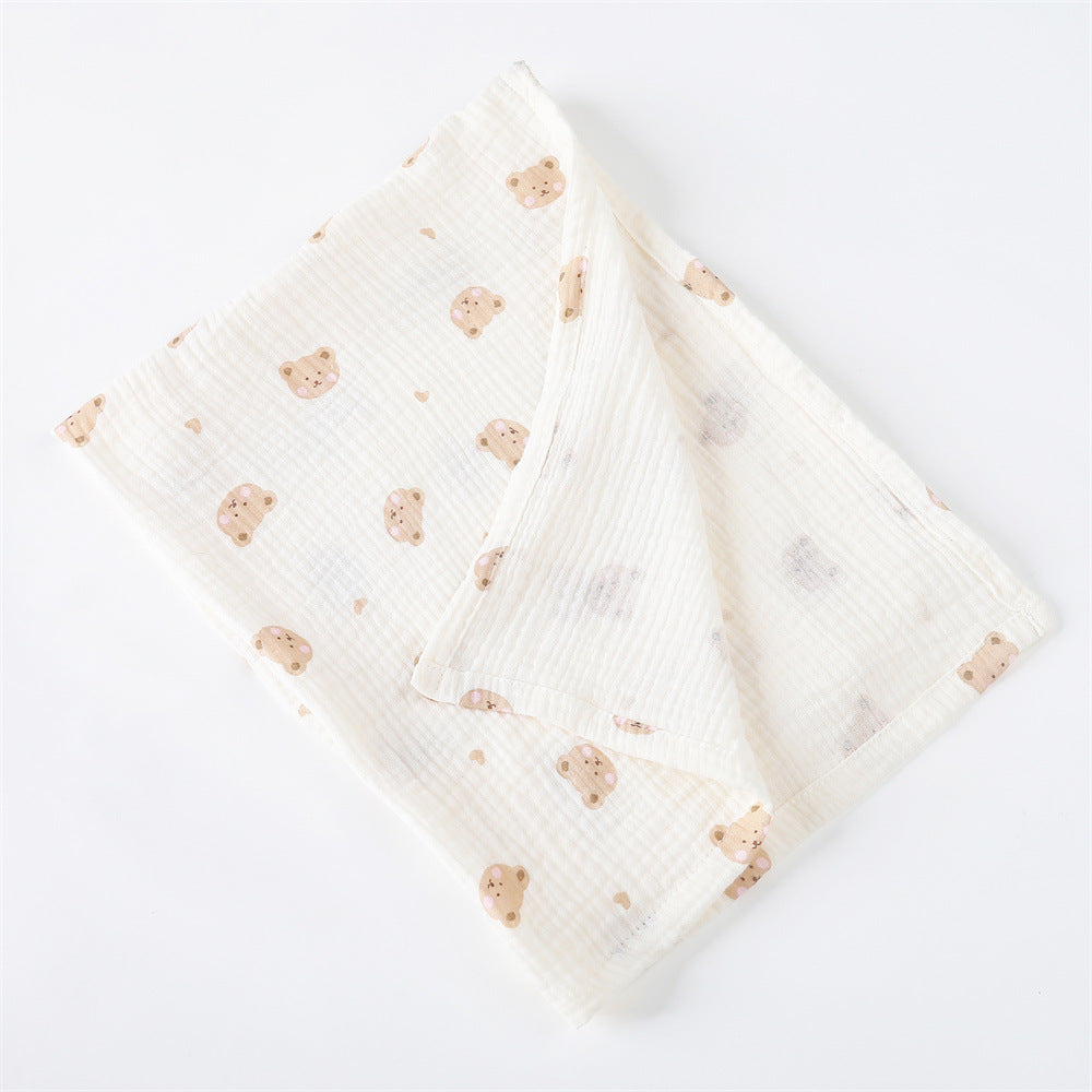 HKM-651859 Pure Cotton Gauze Baby Blanket with Animal and Floral Patterns - 85x65cm for Year-Round Comfort