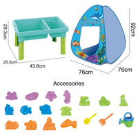 HKM-652115 2 in 1 Foldable Beach Tent and Play Table Set for Kids Ages 2-13, Soft Toy and Water Play, Indoor/Outdoor Use