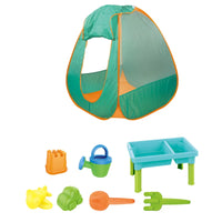 HKM-652115 2 in 1 Foldable Beach Tent and Play Table Set for Kids Ages 2-13, Soft Toy and Water Play, Indoor/Outdoor Use