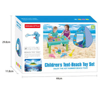 HKM-652115 2 in 1 Foldable Beach Tent and Play Table Set for Kids Ages 2-13, Soft Toy and Water Play, Indoor/Outdoor Use