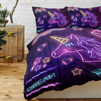 HKM-652179 Black Neon Pattern 3 Piece Duvet Cover Set with Pillow Shams – Soft and Breathable Microfiber, Machine Washable