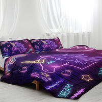 HKM-652179 Black Neon Pattern 3 Piece Duvet Cover Set with Pillow Shams – Soft and Breathable Microfiber, Machine Washable