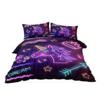 HKM-652179 Black Neon Pattern 3 Piece Duvet Cover Set with Pillow Shams – Soft and Breathable Microfiber, Machine Washable