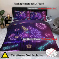 HKM-652179 Black Neon Pattern 3 Piece Duvet Cover Set with Pillow Shams – Soft and Breathable Microfiber, Machine Washable