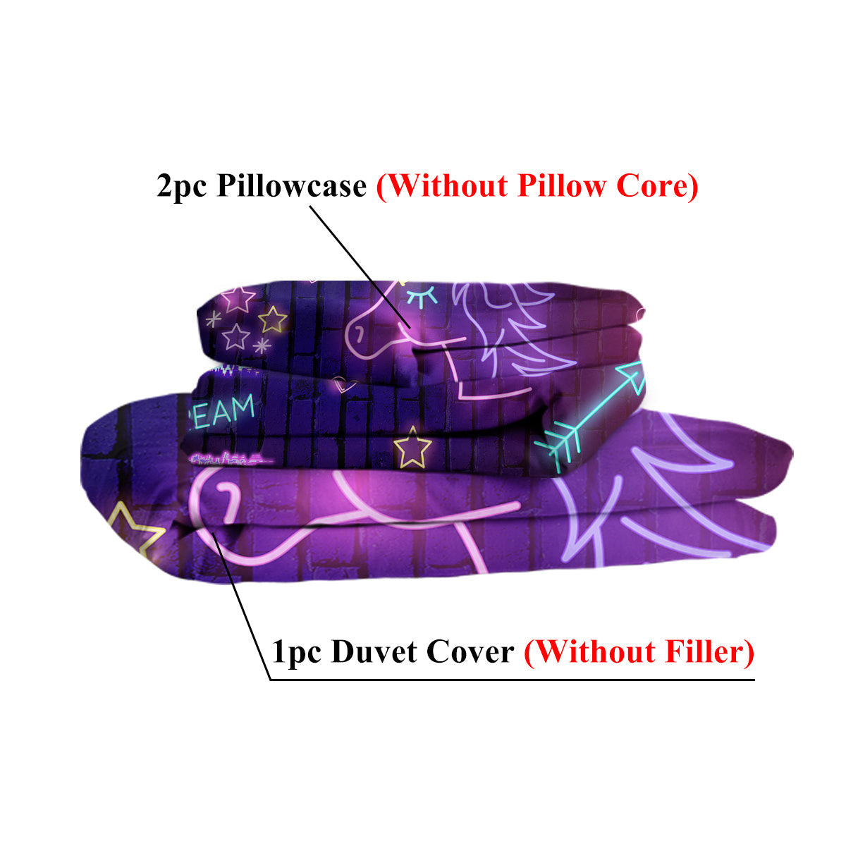 HKM-652179 Black Neon Pattern 3 Piece Duvet Cover Set with Pillow Shams – Soft and Breathable Microfiber, Machine Washable