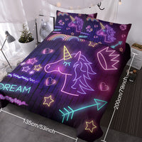 HKM-652179 Black Neon Pattern 3 Piece Duvet Cover Set with Pillow Shams – Soft and Breathable Microfiber, Machine Washable