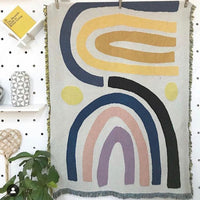 HKM-652243 Rainbow Geometric Tapestry Blanket for Spring & Autumn Home Decor
