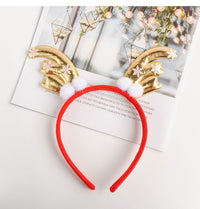 HKM-652627 Cute Antler Headband for Kids - Fabric Santa and Cartoon Character Design, 12cm x 13.5cm