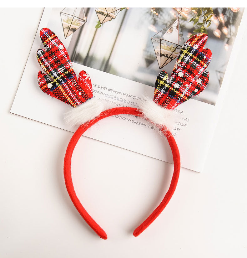 HKM-652627 Cute Antler Headband for Kids - Fabric Santa and Cartoon Character Design, 12cm x 13.5cm