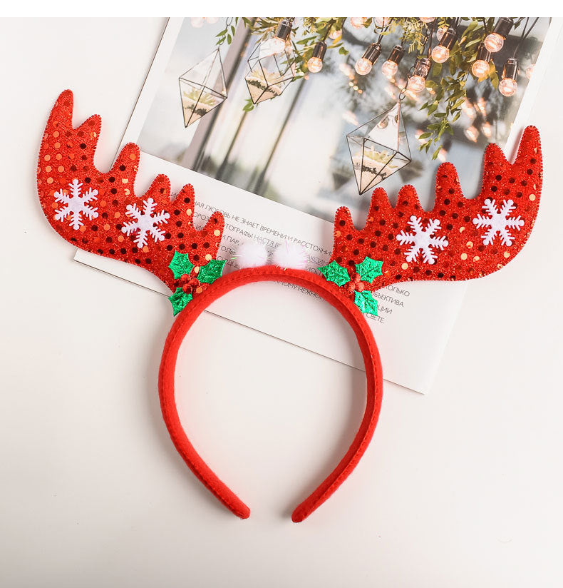 HKM-652627 Cute Antler Headband for Kids - Fabric Santa and Cartoon Character Design, 12cm x 13.5cm