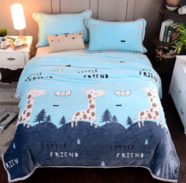 HKM-652691 Cloud Mink Down Flannel Coral Fleece Blanket - Soft, Warm, Dual-Purpose, Multiple Designs Available