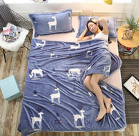 HKM-652691 Cloud Mink Down Flannel Coral Fleece Blanket - Soft, Warm, Dual-Purpose, Multiple Designs Available