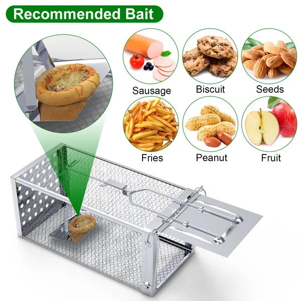 HKM-653011 Humane Stainless Steel Rat Trap Cage with High Sensitivity Pedal, Easy to Use for Indoor and Outdoor Settings
