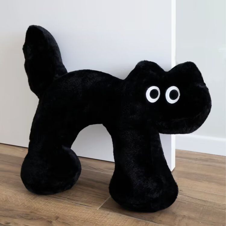 HKM-653139 Cute Japanese Style Cat Pillow Cushion – Black & Pink Cartoon Design, Embroidered, 55cm
