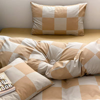 HKM-653331 Four-Piece Bedding Set with Quilt Cover, Bed Sheet, and Pillowcases - Multiple Floral and Checkerboard Designs for 1.5m and 1.8m Beds