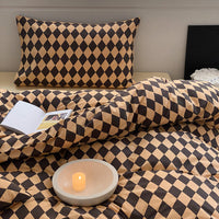 HKM-653331 Four-Piece Bedding Set with Quilt Cover, Bed Sheet, and Pillowcases - Multiple Floral and Checkerboard Designs for 1.5m and 1.8m Beds