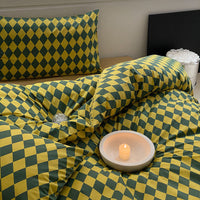 HKM-653331 Four-Piece Bedding Set with Quilt Cover, Bed Sheet, and Pillowcases - Multiple Floral and Checkerboard Designs for 1.5m and 1.8m Beds