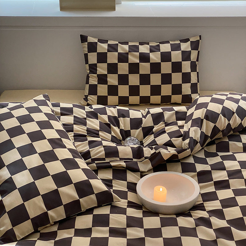 HKM-653331 Four-Piece Bedding Set with Quilt Cover, Bed Sheet, and Pillowcases - Multiple Floral and Checkerboard Designs for 1.5m and 1.8m Beds