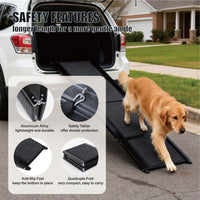 HKM-653523 Folding Dog Ramp for SUV and Truck, 65"x17" Non-Slip Pet Step, Supports Up to 250lbs