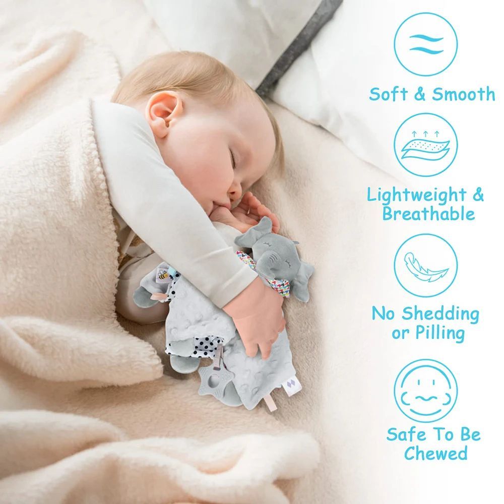 KTX-653587 Soft Plush Comforter Blanket with Teether and Sleep Doll for Newborns - Ideal Soothing Toy and Bib