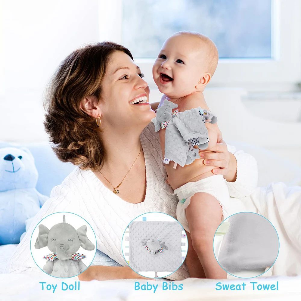 KTX-653587 Soft Plush Comforter Blanket with Teether and Sleep Doll for Newborns - Ideal Soothing Toy and Bib