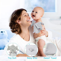 HKM-653587 Soft Plush Comforter Blanket with Teether and Sleep Doll for Newborns - Ideal Soothing Toy and Bib