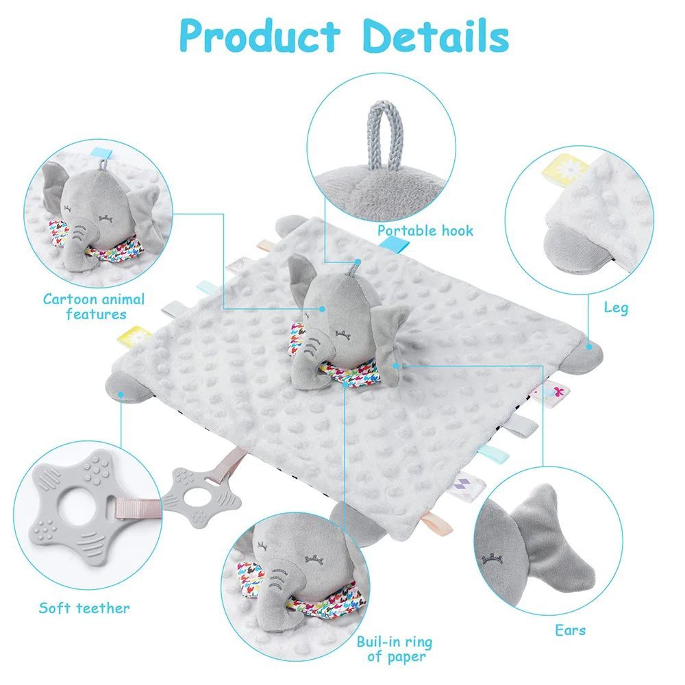 KTX-653587 Soft Plush Comforter Blanket with Teether and Sleep Doll for Newborns - Ideal Soothing Toy and Bib