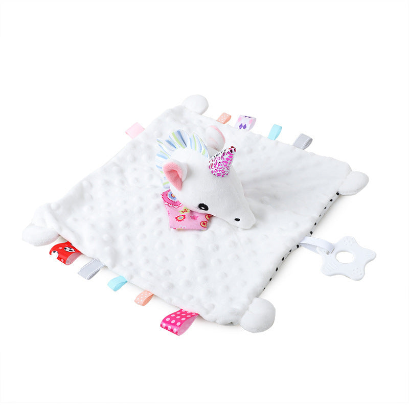 KTX-653587 Soft Plush Comforter Blanket with Teether and Sleep Doll for Newborns - Ideal Soothing Toy and Bib