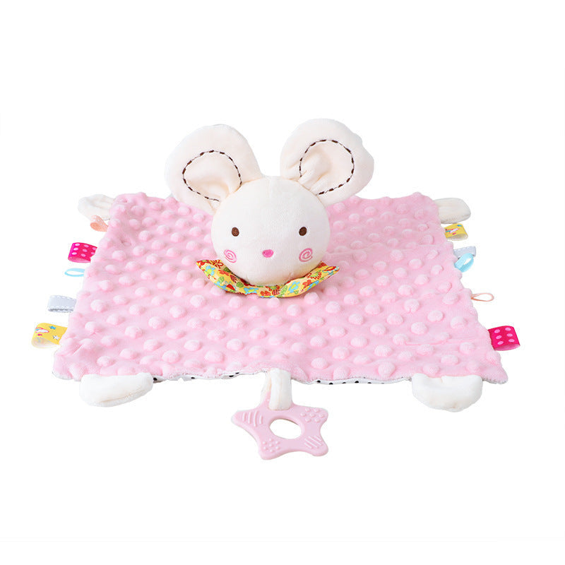 KTX-653587 Soft Plush Comforter Blanket with Teether and Sleep Doll for Newborns - Ideal Soothing Toy and Bib