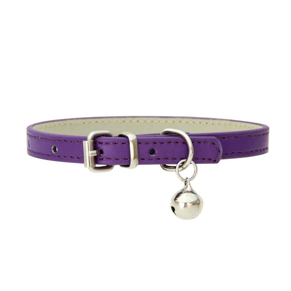 HKM-653715 Japanese Style Bell PU Leather Leash Pet Dog Collar