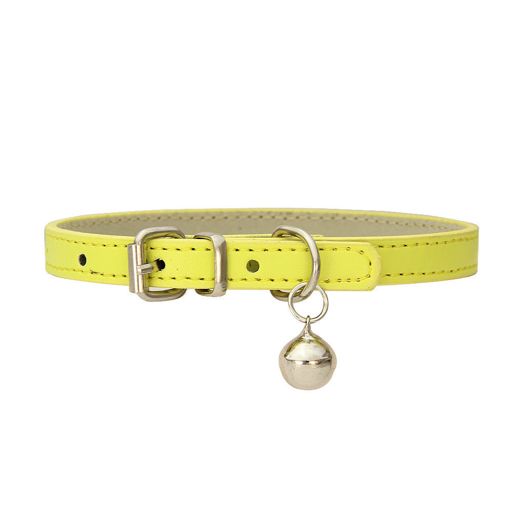 HKM-653715 Japanese Style Bell PU Leather Leash Pet Dog Collar