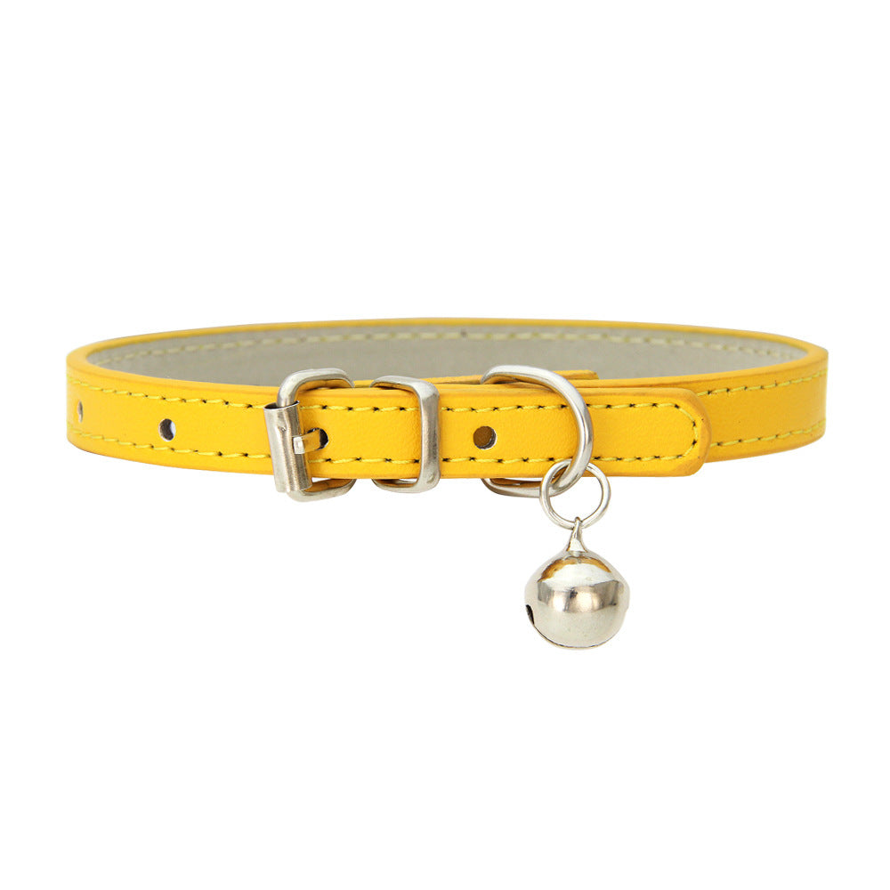 HKM-653715 Japanese Style Bell PU Leather Leash Pet Dog Collar